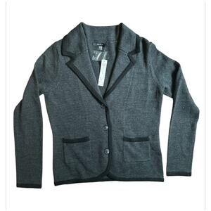 AUGUST SILK Gray Black Button up Sweater Cardigan Merino Wool Women's Size Large